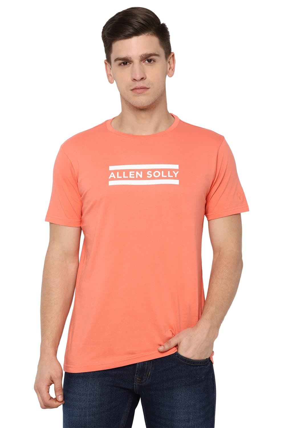Allen Solly Men's Cotton Solid Regular Fit T-Shirt (ASKCQRGF726668_Peach 2XL)