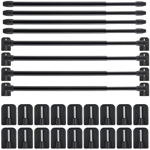 Jetec 8 Pieces Adjustable Plastic Net Curtain Rod 15.7-27.5 Inch Self Adhesive Shower Curtain Rods for Window Cupboard Bars Tension Drill Less Accessories for Home Bathroom Hotel (Black)