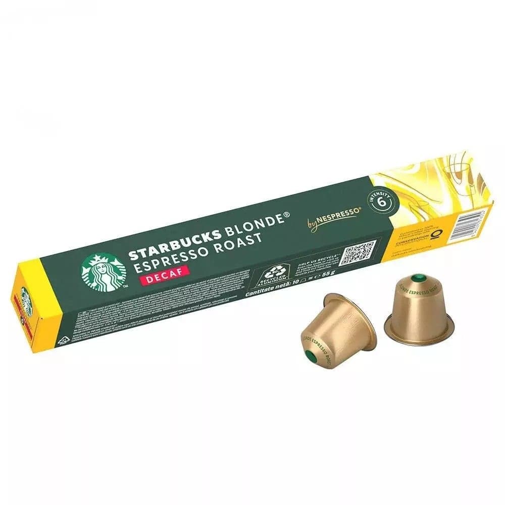 Starbucks Blonde Espresso Roast Decaf Coffee Pods By Nespresso With Intensity 6- 10 Capsules