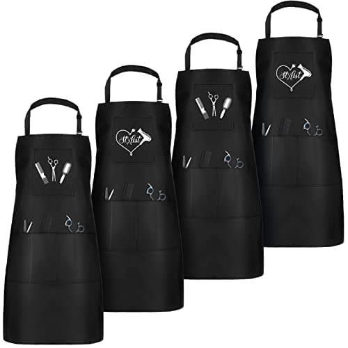 Janmercy 4 Pcs Hair Stylist Apron with 4 Pockets Waterproof Salon Aprons for Hairdresser Cosmetologist Apron(Black)