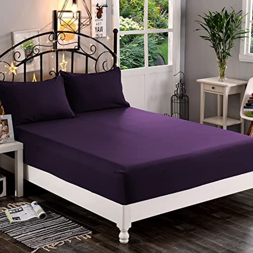 Elegant Comfort 1500 Premium Hotel Quality 1-Piece Fitted Sheet, Softest Quality Microfiber - Deep Pocket up to 16 inch, Wrinkle and Fade Resistant, Queen, Eggplant-Purple