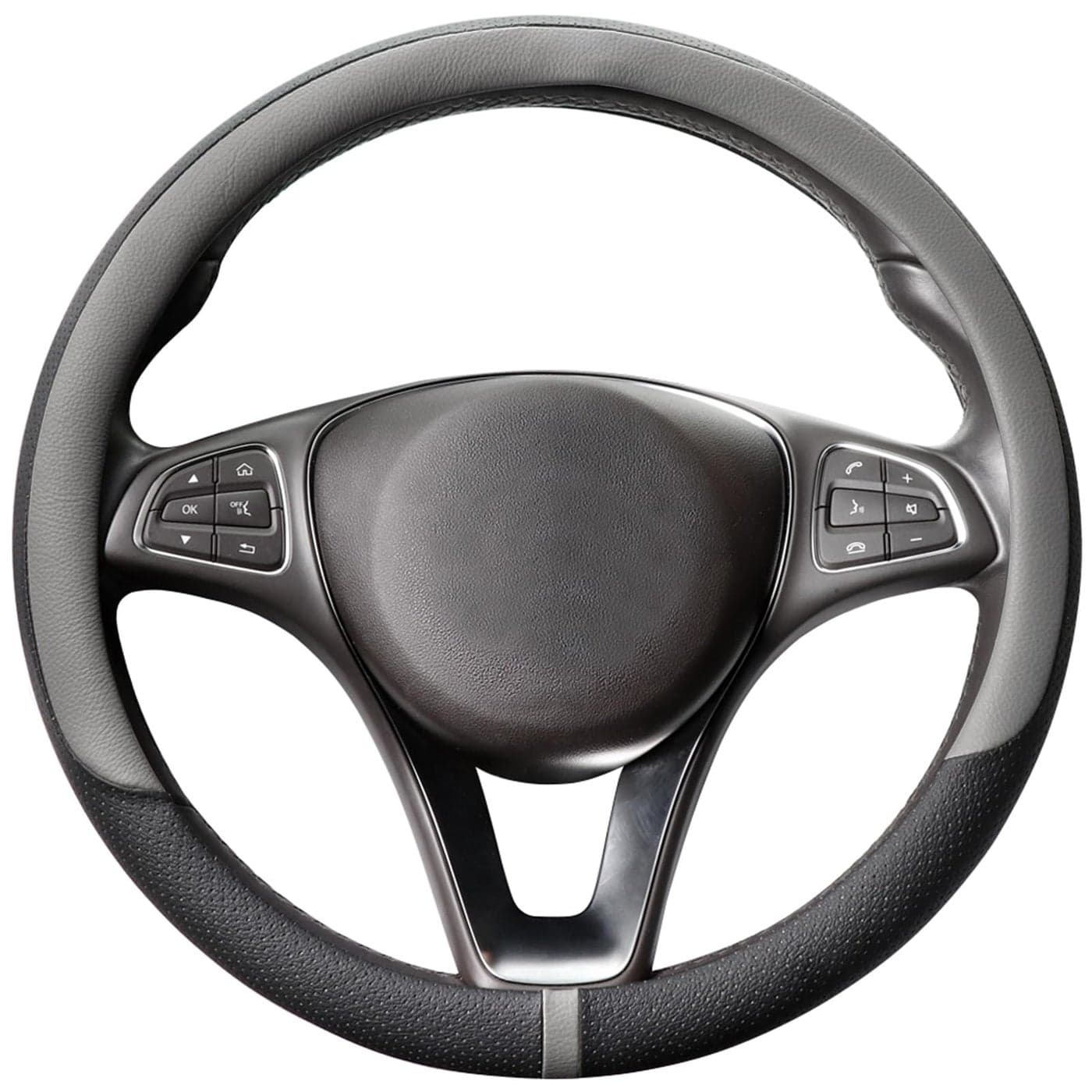 COFIT Breathable Car Steering Wheel Cover 15 inch Auto Universal Leather Wrap NonSlip Steeringwheel Protector Automotive Interior Accessories Grey Suit for 14515 inch