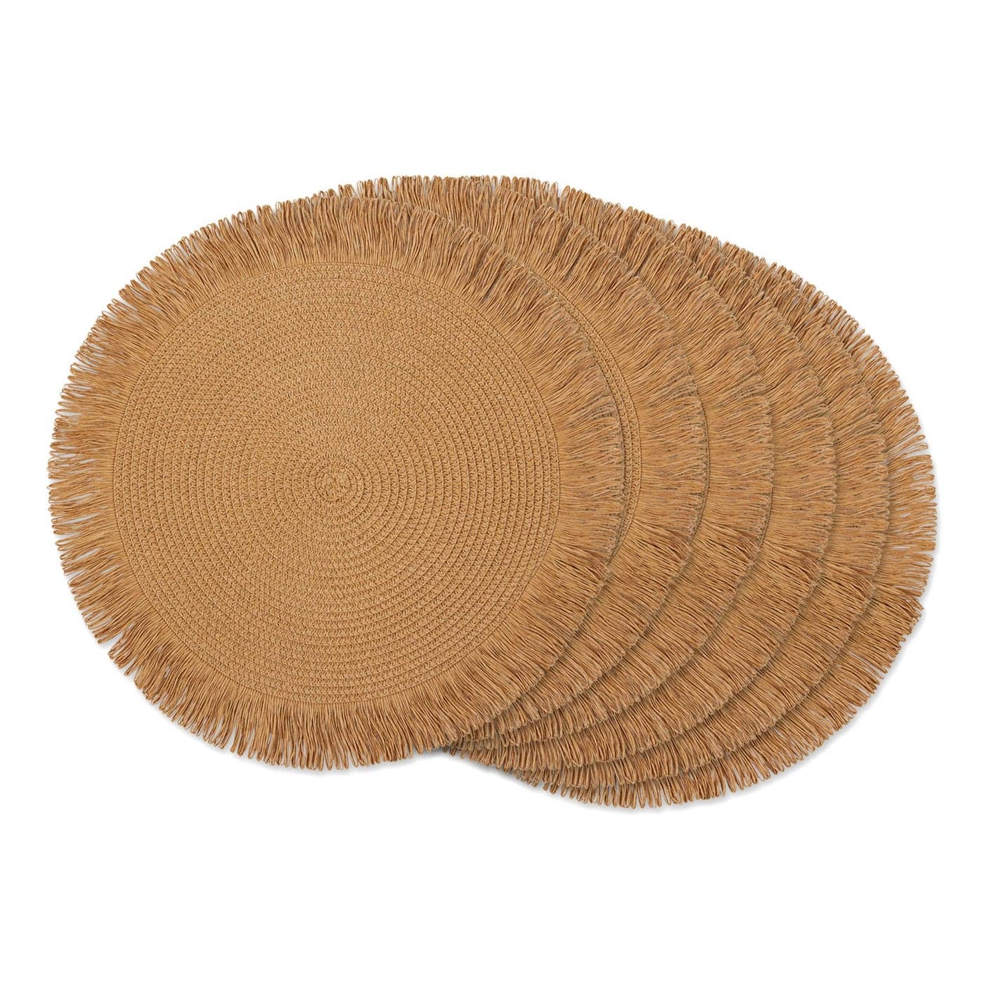 DII Woven Kitchen Collection Round Placemat Set 15 Round Natural Fringe 6 Piece