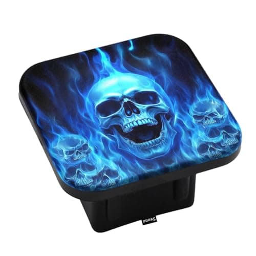 Swono Skulls Hitch Covers 2 Inch Evil Smoke Skull Blue Fire Skeleton Ghosts Rubber Receiver Tube Hitch Plug for Men Square Hitch Box Cover Towing Hitch Plug Covers for Women