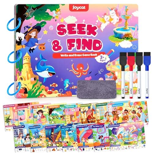 JoyCat Seek Find Game Book Educational Toys for Girls Ages 35 Preschool Learning Activities for Toddlers Kids Christmas Road Trip Travel Toys for Car Airplane Gifts for 3 4 5 6 Year Olds