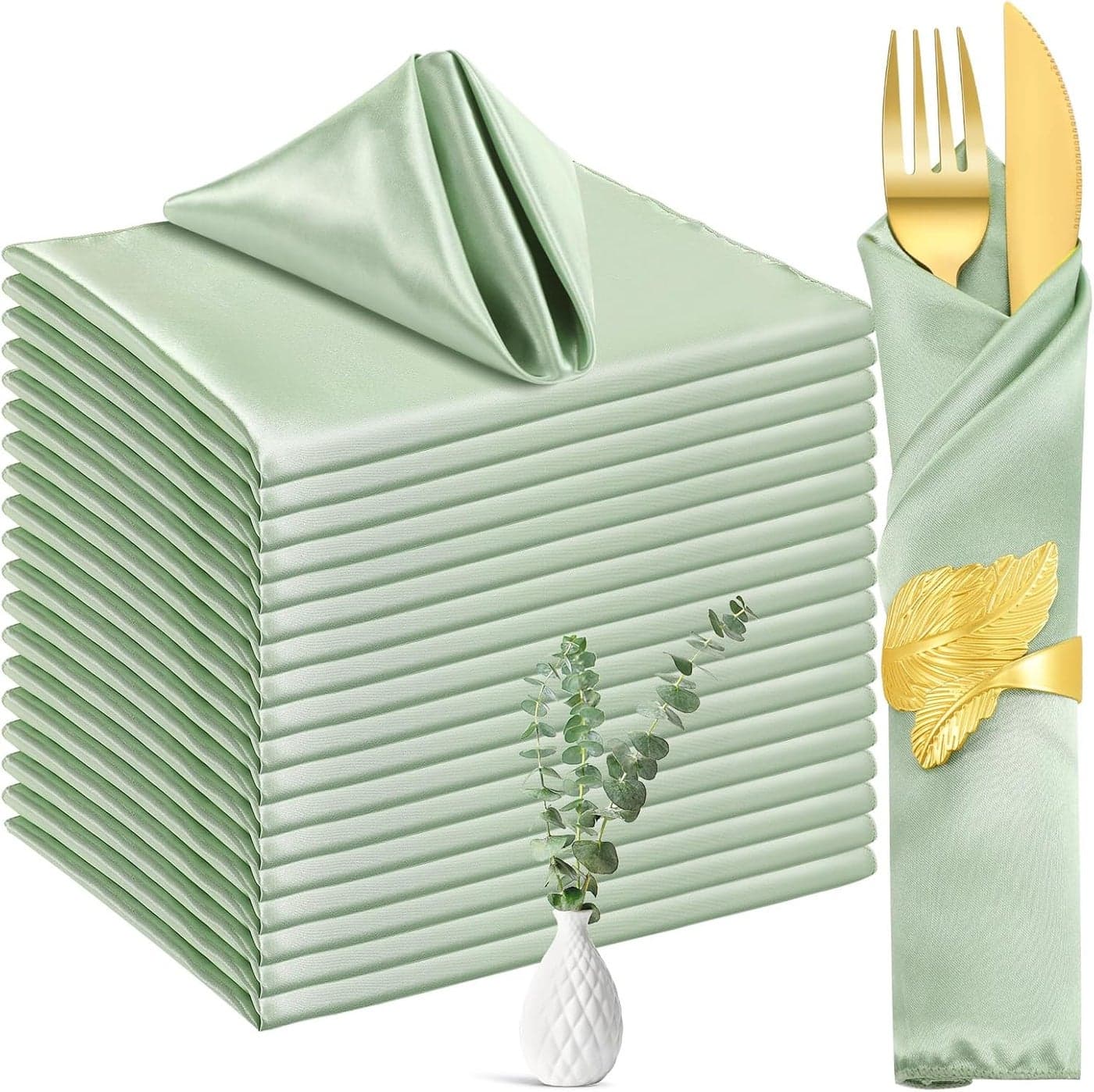 Tatuo 50 Pack Silky Satin Cloth Napkins 17 x 17 Inch Satin Napkins Bulk Washable Reusable Table Napkin Smooth Fabric Dinner Napkins for Halloween Fall Weddings Restaurant Party FavorSage Green