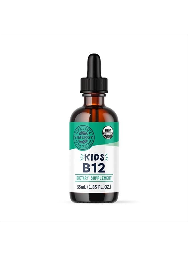Kids Organic Liquid B12 – Promotes Physical Development & Cognitive Function* – Fast-Absorbing Immune Support* – USDA Organic, Vegan, Non-GMO – 55 mL