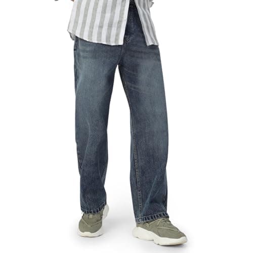 Urbano Fashion Men's Blue Loose Baggy Fit Washed Jeans Non-Stretchable (jeanlsvint-mblue-28)