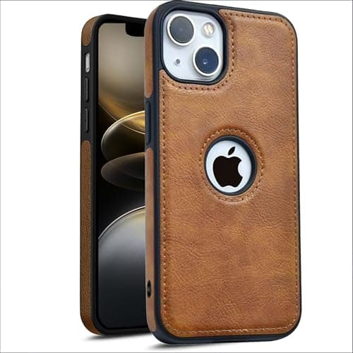 YAPZONE Leather Case for Apple iPhone 15 Plus Premium Protective Stylish Slim Cover with Shockproof Raised Edges Brown