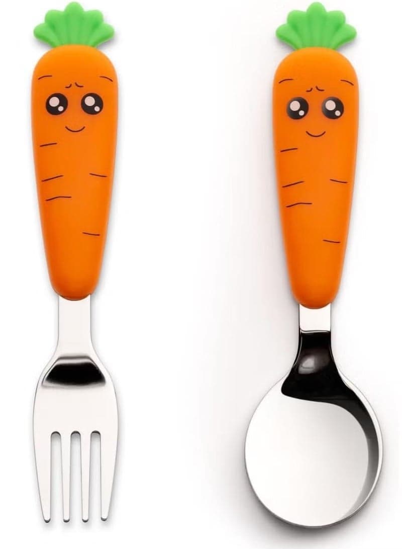 Toddler Utensils with Case - Stainless Steel Self-Feeding Kids Spoons and Forks Set, Travel Cutlery Set for Baby Child Ages 18 Months+