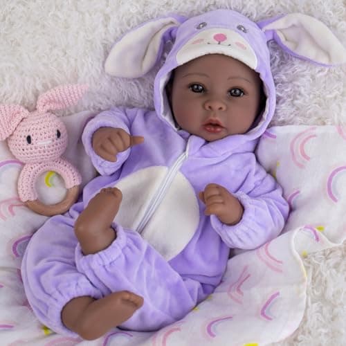 Aori Black Baby Dolls Realistic17inch Lifelike Soft Body Baby Girl That Look Real with Feeding Kit Included Ideal Gift for Kids Birthday Pretend Play