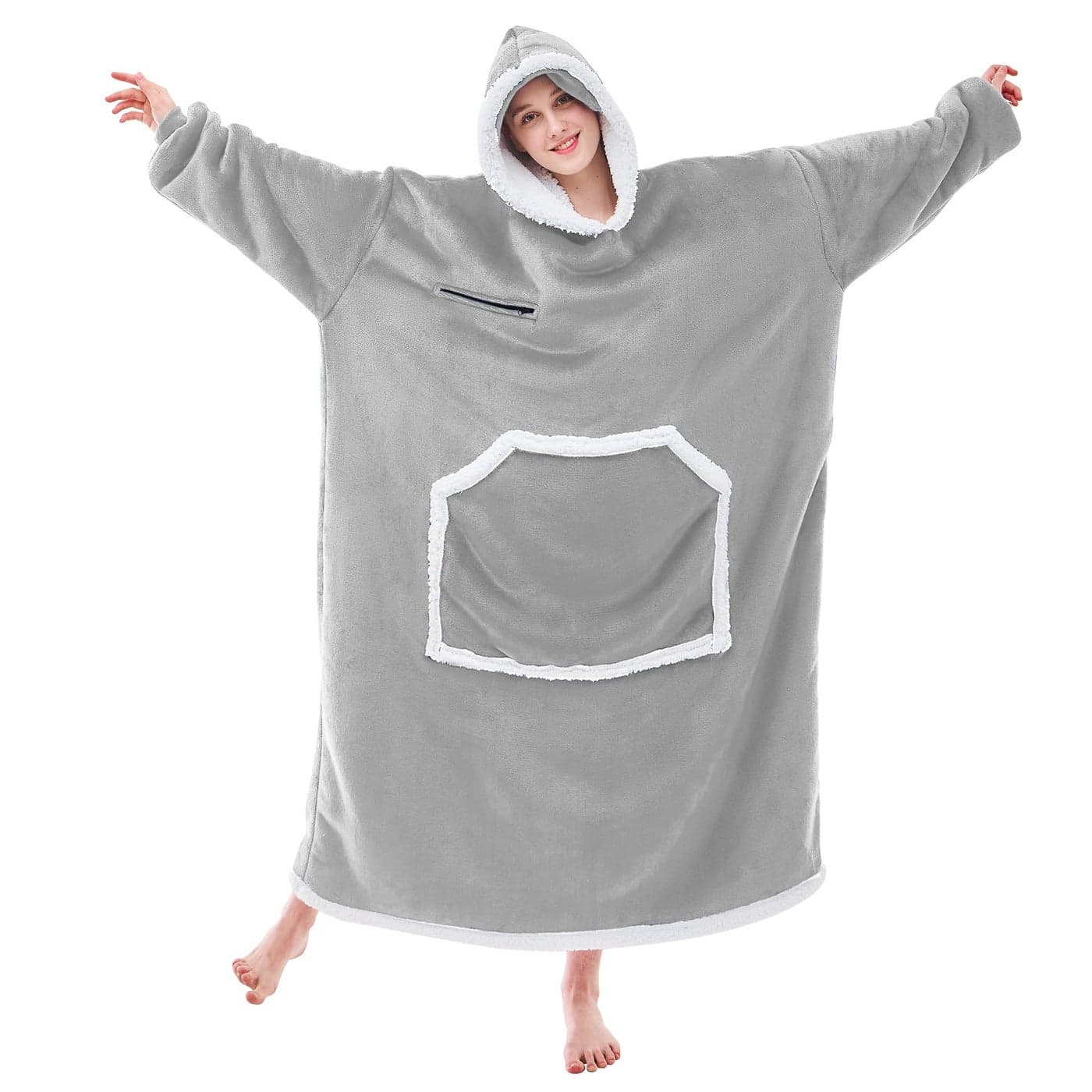IFNOW Wearable Blanket HoodieOversized Sherpa Hooded Blanket Sweatshirt with Eye Mask and PocketCozy Flannel Blanket with Sleeves for AdultBirthday Christmas Gifts for Women Mom GirlfriendGrey
