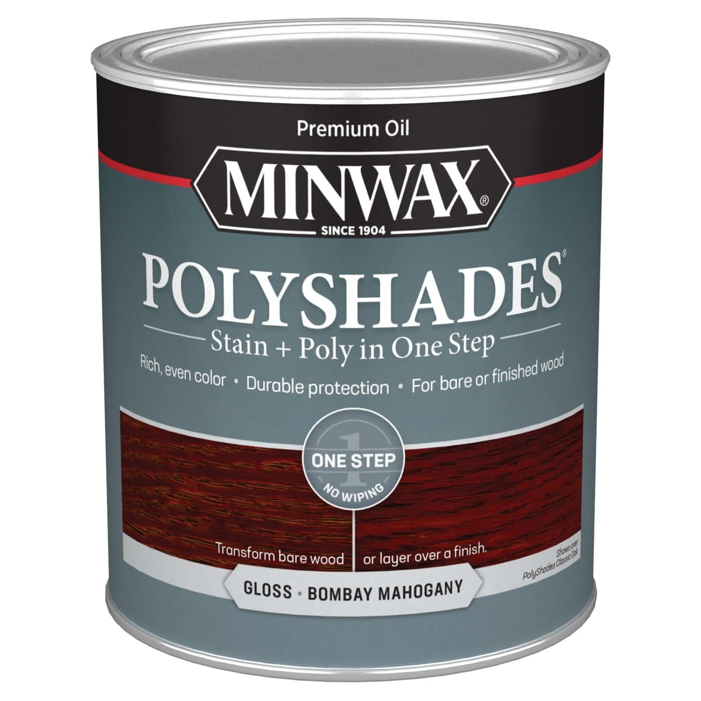 1 qt Minwax 61480 Bombay Mahogany PolyShades Wood Stain and Polyurethane, Gloss