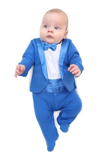 Lilax Baby Boy Gentleman Tuxedo Footie Christmas Holiday Outfit with Bow Tie Newborn Royal Blue