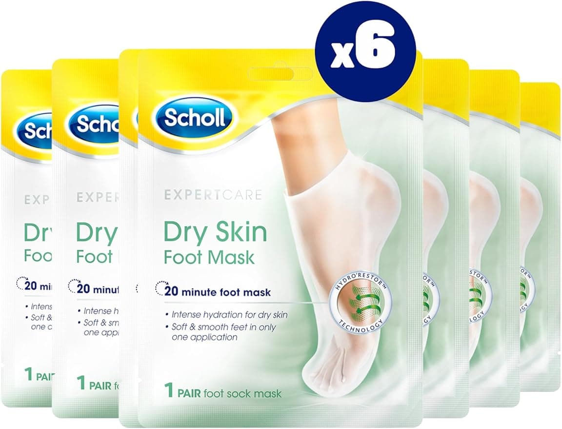 Scholl ExpertCare Dry Skin Foot Mask Nourishing Foot Mask with Coconut Oil Urea and Shea Butter 24Hour Moisture for Dry Foot Skin 6 Pairs of Foot Mask Socks One Size