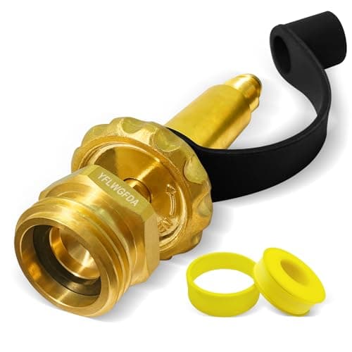 YFLWGFDA CGA510 Male POL X 1-3/4" Acme Top Grip Hand Wheel Fill Filler Coupling Adapter, Solid Brass Propane Tank Adapter, Propane Adapter Fitting W/blk Rubber Cap, for Grill Tank & 100 Ib LPG Tanks.