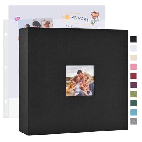 Mublalbum 12x12 Inch DIY Scrapbook Photo Album with 40 Plastic Sleeves 80 Pages Linen Cover 3 Ring Folder Binder for Wedding Baby Family and DIY Projects (Black)