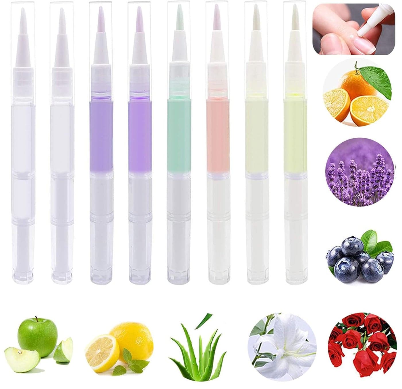 8PCS Cuticle Oil Pens,Cuticle Revitalizer Oil Pen with Soft Brush,Cuticle Oil Bulk for Nails Moist and Treatment,Nail Oil Manicure Repair The Cuticle,8 Kinds of Fruity Smell