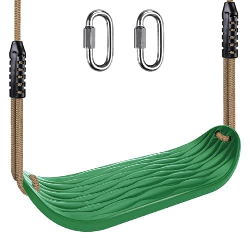 BeneLabel NonSlip Swing Seat with Adjustable Rope and Carabiners Heavy Duty Playground Swing Set Accessories for Kids and Adults 220LB Capacity Green