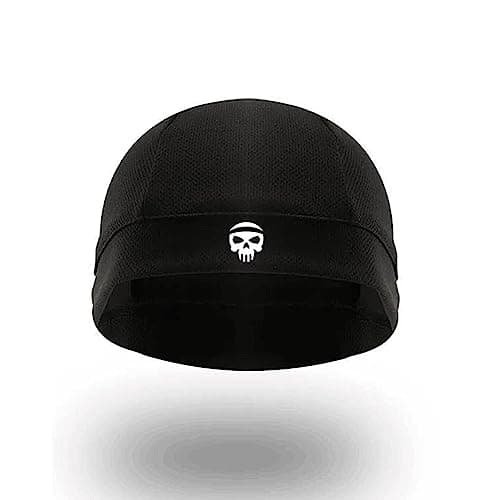 SKULLFIT Polyester Blend - Helmet Skull Caps for Men Bike Head Caps, Inner Helmet Liner, Sweat Wiking Cooling Hair Cap for Cycling, Biking, Summer Helmet Cap (Black), Free Size