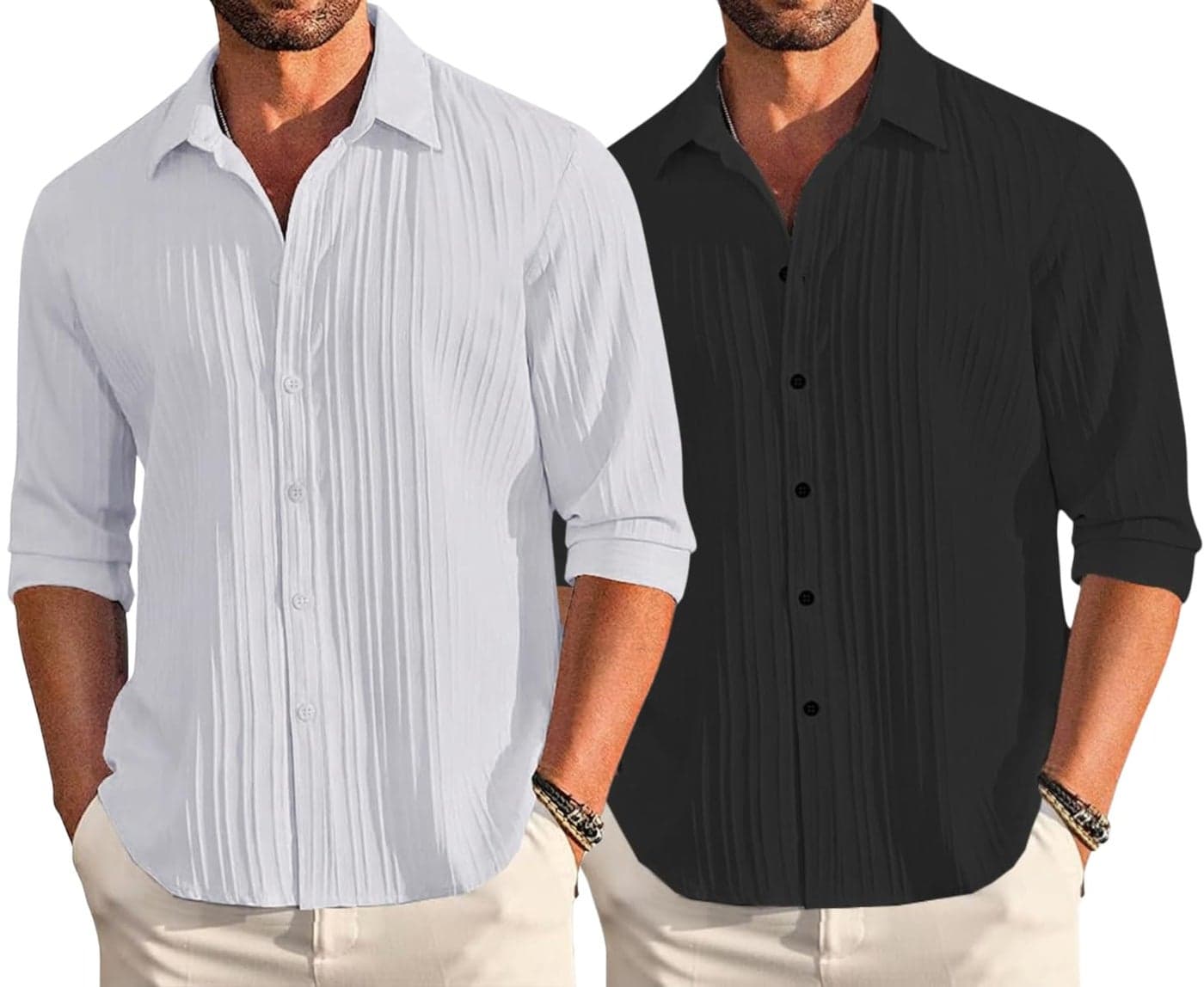 Leriya Fashion Casual Textured Button Down Regular Fit Shirts Long Sleeve Shirt for Men (Available in Plus Size and Combo Pack of 2)