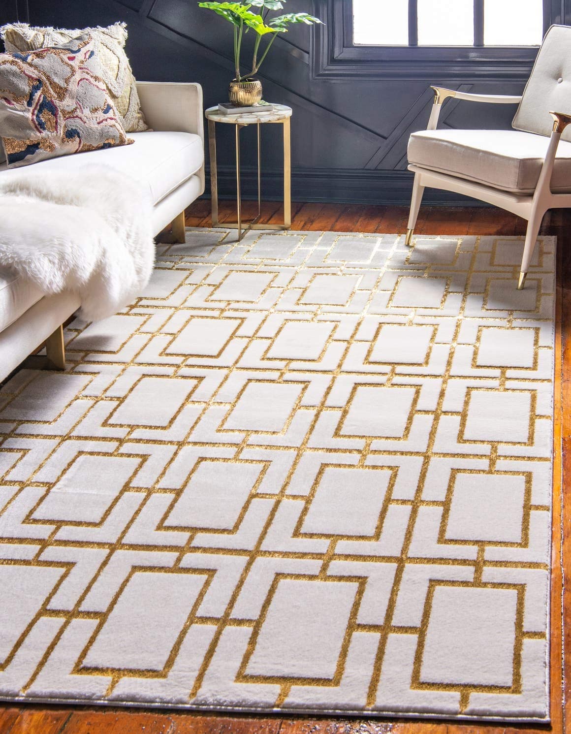 Unique Loom Marilyn Monroe Glam Collection Area Rug Deco 5x 8 Rectangle White Gold Gold