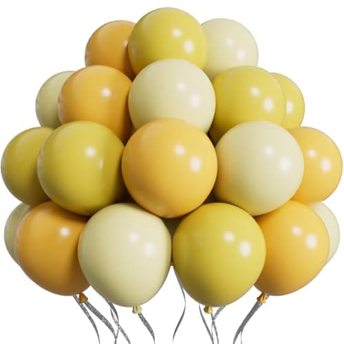 SUWEN Mustard Yellow Balloons 60Pcs12 inch Mustard Neon Light Yellow Latex Balloons for Sunflower Bee Birthday Bridal Shower Party Decorations