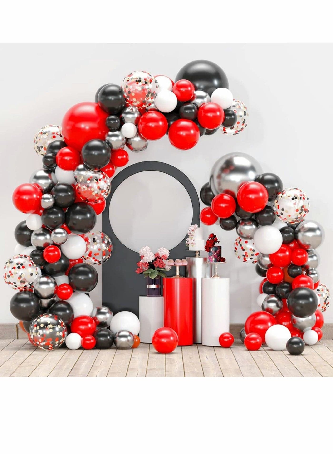 Gold and Red Balloon Garland 113 Pack Black White Sliver Arch DIY Kit for Wedding Baby Shower Boy Party Decoration Birthday Graduation Anniversary