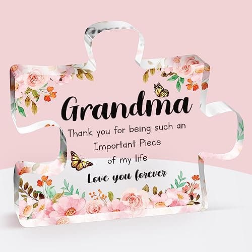 Grandma Gifts Delicate Grandma Birthday Gifts from Grandkids Engraved Acrylic Puzzle Piece 39 x 33 inch Mothers Day Christmas Birthday Gifts for Grandma Grandmother Ideas