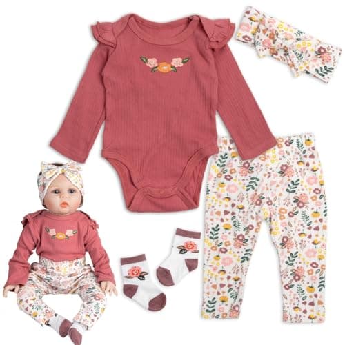 20 inch Reborn Baby Doll Clothes for 1722 inch Reborn Dolls Baby Girl Clothes Red Flower 4 Pieces Doll Accessories Set