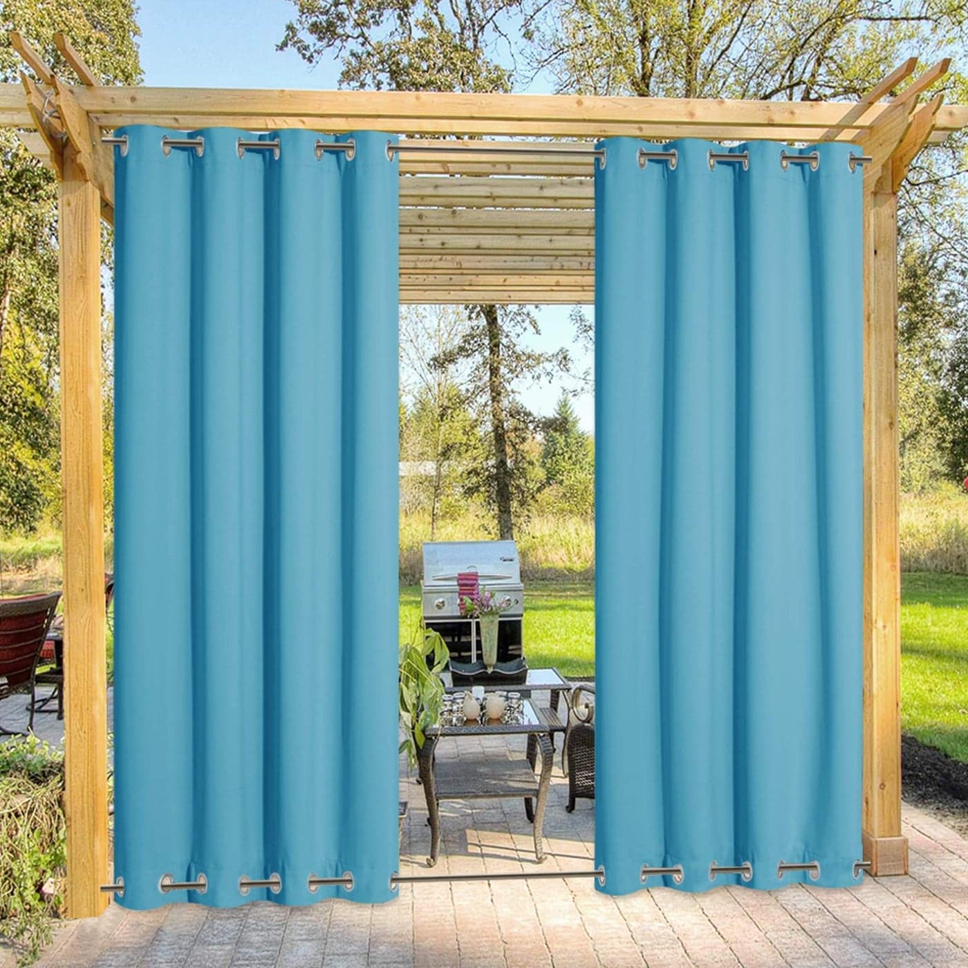 NICETOWN Outdoor Curtain for PatioBalcony Thermal Insulated Weight Heavy Windproof Top and Bottom Stainless Steel Grommets SunRain Protect Drape for PorchPergola 1 Piece W52 by L84 Teal Blue