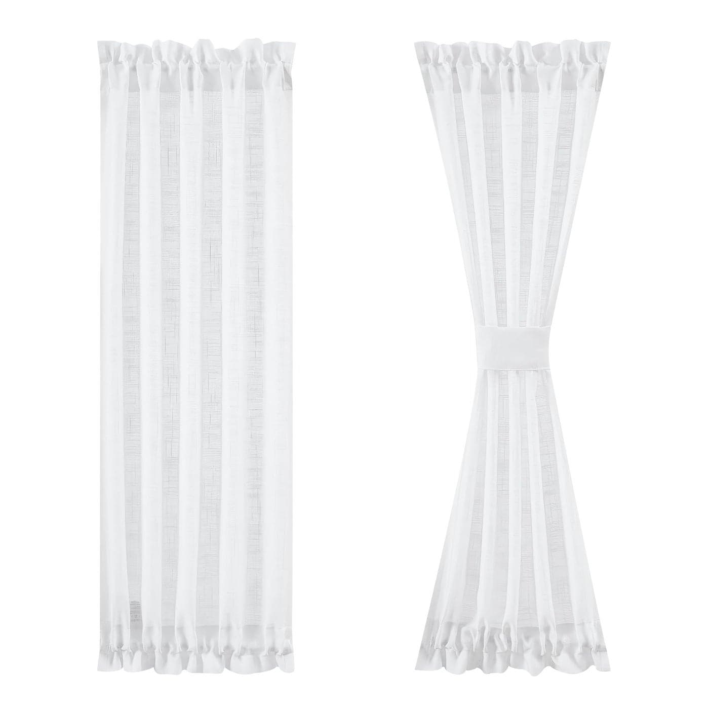FMFUNCTEX Side Light Curtains White 72 Inch Linen Texture Semi Sheer French Door Panels for Glass Door Window 24 Inches Long 2 Panels