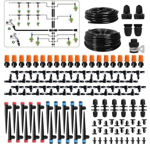 260 FT Drip Irrigation System Kit Automatic Garden Watering System with 25 14 Tube for Greenhouse Lawn Raised Bed Micro Misting Plant Sprinkler System Adjustable Drip Emitters