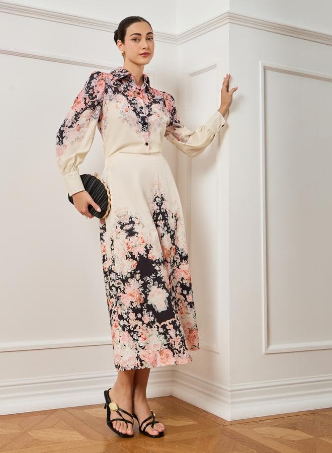 Women Off-White Floral Print Midi Skirt