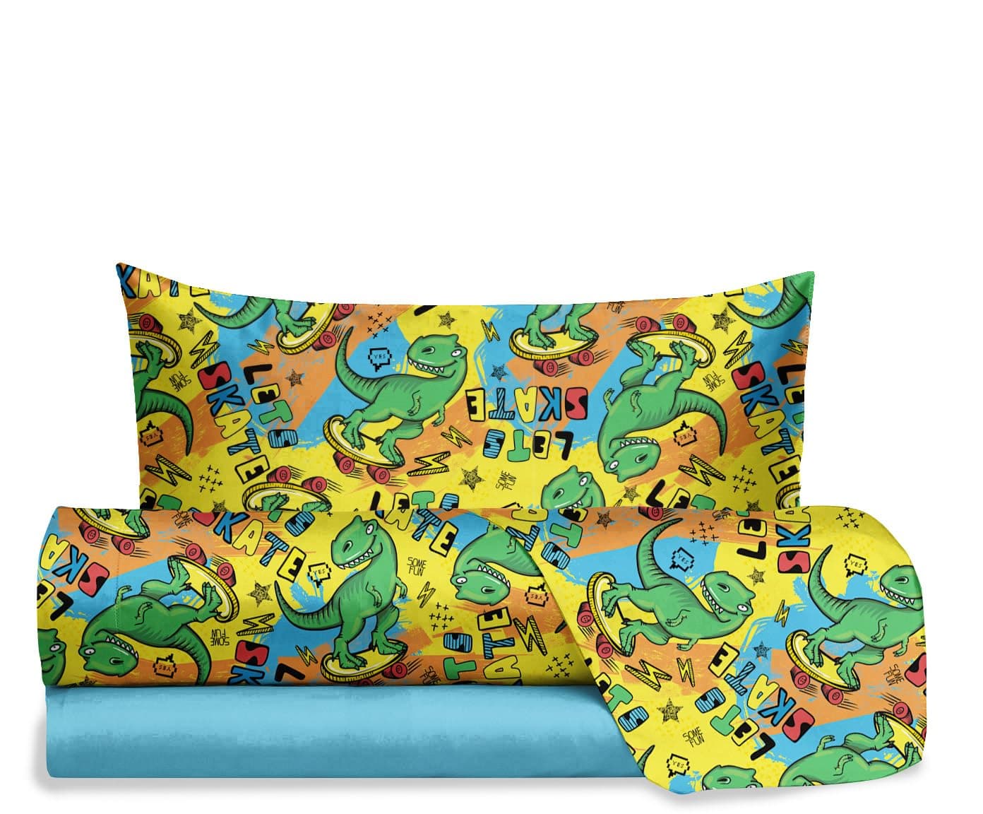 hermet Jolly Dinosaur Single Bed Sheet Set 100 Cotton Top Sheet Fitted Sheet Pillowcase Fansatisa Bedding Set for Bedroom