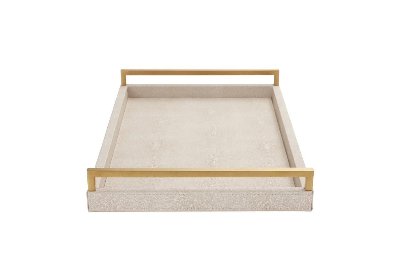 WV 17.8 * 11.8 “ Ivory Shagreen Large Serving Tray with Gold Handles for Ottoman Coffee Table Faux Leather Wood Decorative Tray for Living Room Food Drinks Tray for Bar Party Dinner Kitchen (Ivory)