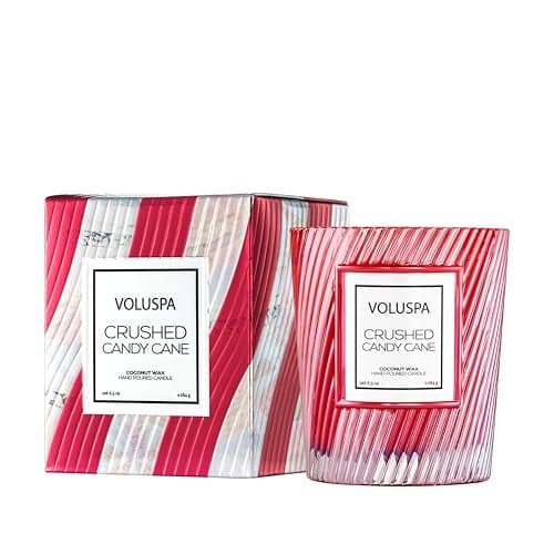 Voluspa Crushed Candy Cane Candle | Classic Boxed Candle | 6.5 Ounces | 40 Hour Burn Time |Coconut Wax for Clean Burning | Non-Toxic
