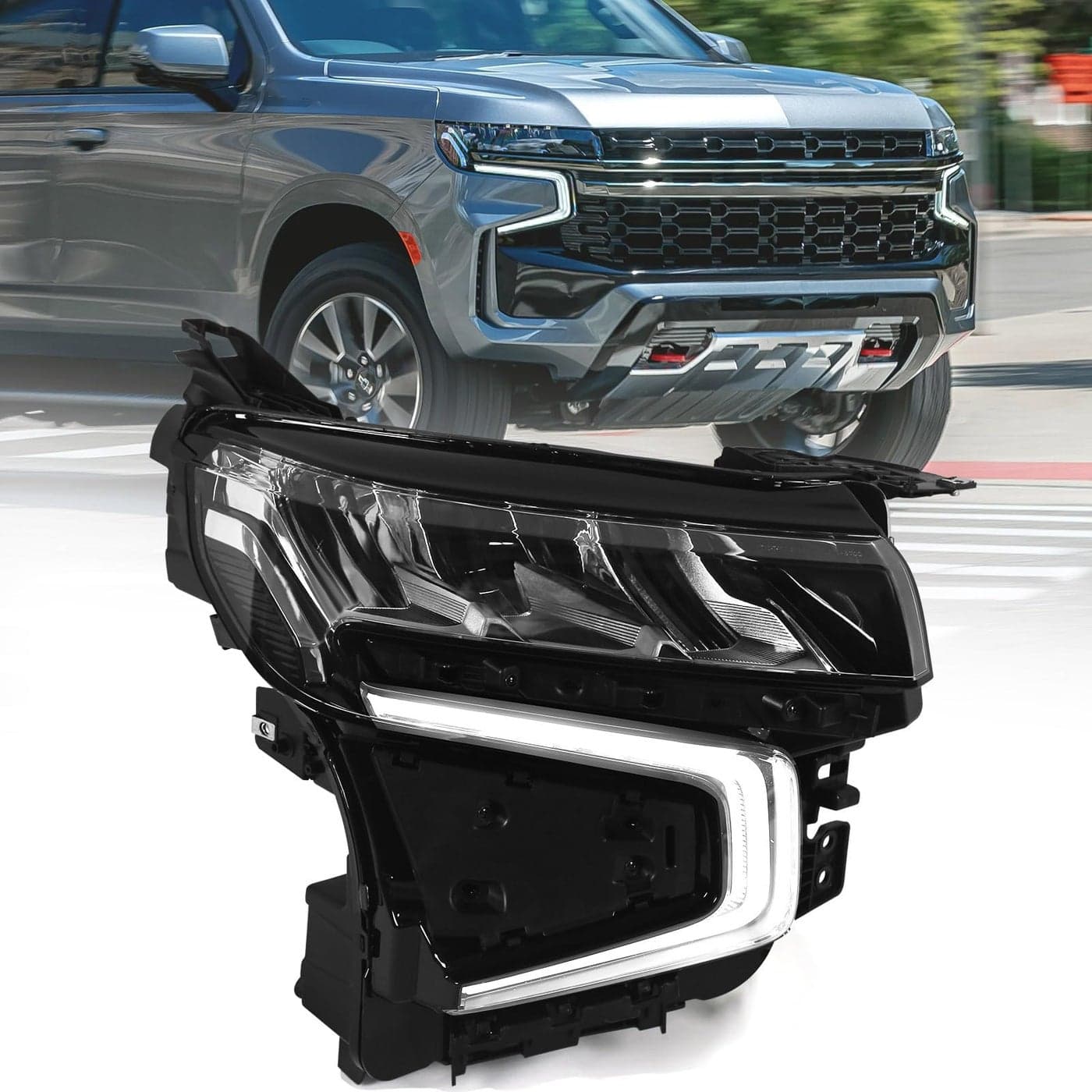 FIONE Full LED Headlights Assembly Compatible with Chevy TahoeSuburban 2021 2022 2023 WITH LED Running Light Factory Headlamps Right Passenger Side RH