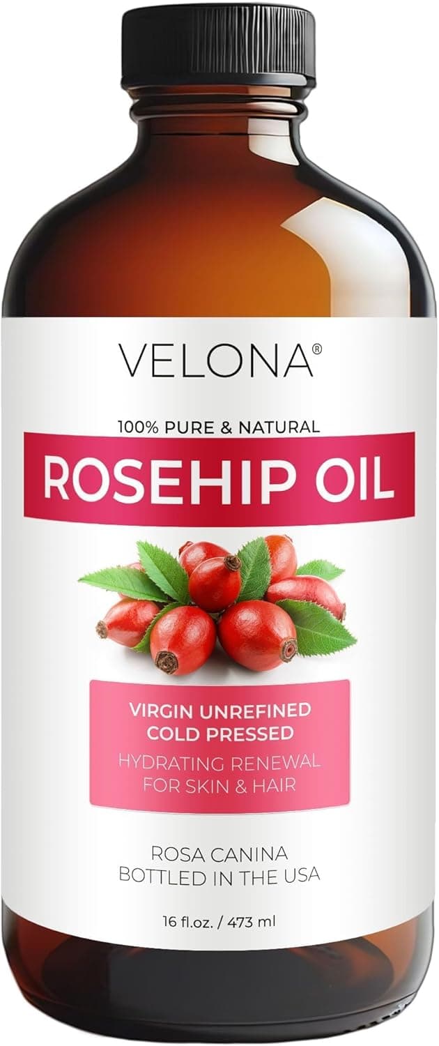 velona Rosehip Oil 16 Fl Oz in Glass Bottle 100 Pure and Natural Carrier Oil Unrefined Cold Pressed Moisturizing Face Hair Skin Scars Stretch Marks