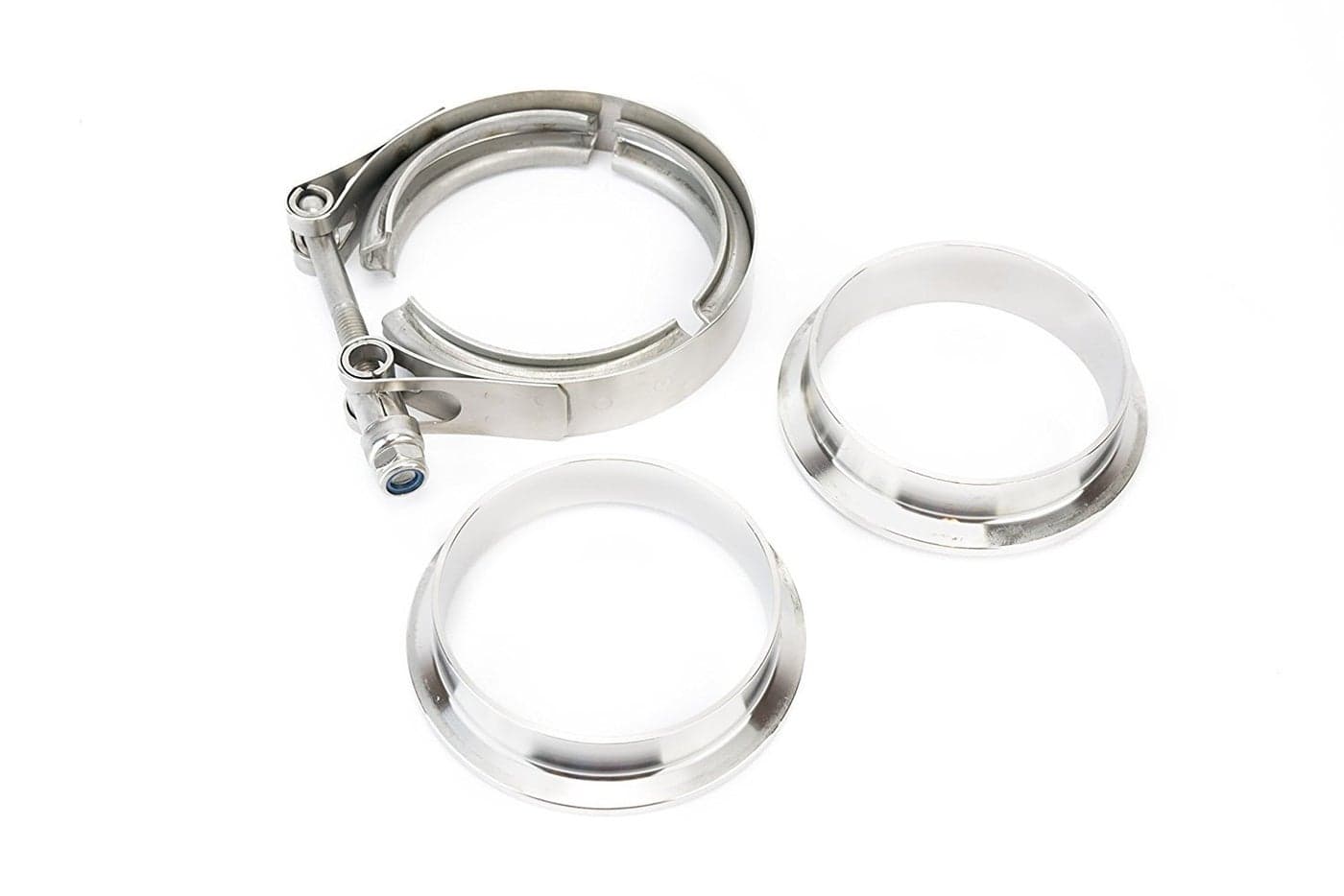 3 Inch V Band Clamp with Set of 3 CNC Stainless Steel Flanges Kit 3in VBand Clamp Male And Female Flanges Perfect for Turbo Downpipes Exhaust Systems
