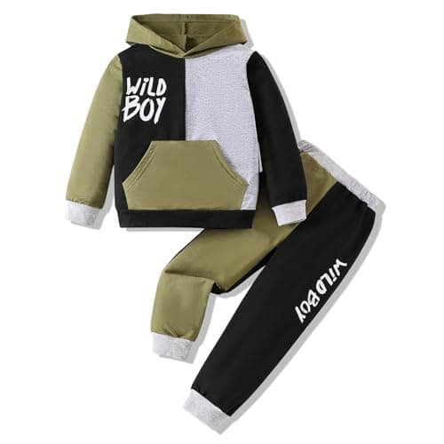 Vitalique Toddler Baby Boy Clothes Fall Hoodies Color Block Sweatshirt Pants 2pcs 5 T Winter Outfits Set (4-5T)