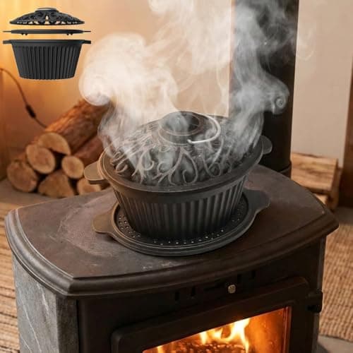 Aurionix Wood Stove Steamer, Cast Iron Humidifier for Wood Stove, Cast Iron Steamer Pot, Trivet, Lattice Top, Pre-Seasoned, Fireplace Humidifier Cookware Set, All Seasons Cookware Set.