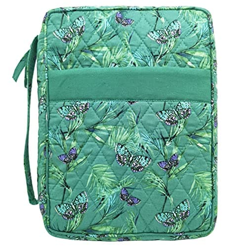 DIWI Quilted Bible Cover Large Sizes 10 X 7 X 275 Inches Good Book Case Teal Color L C1 Butterfly Green