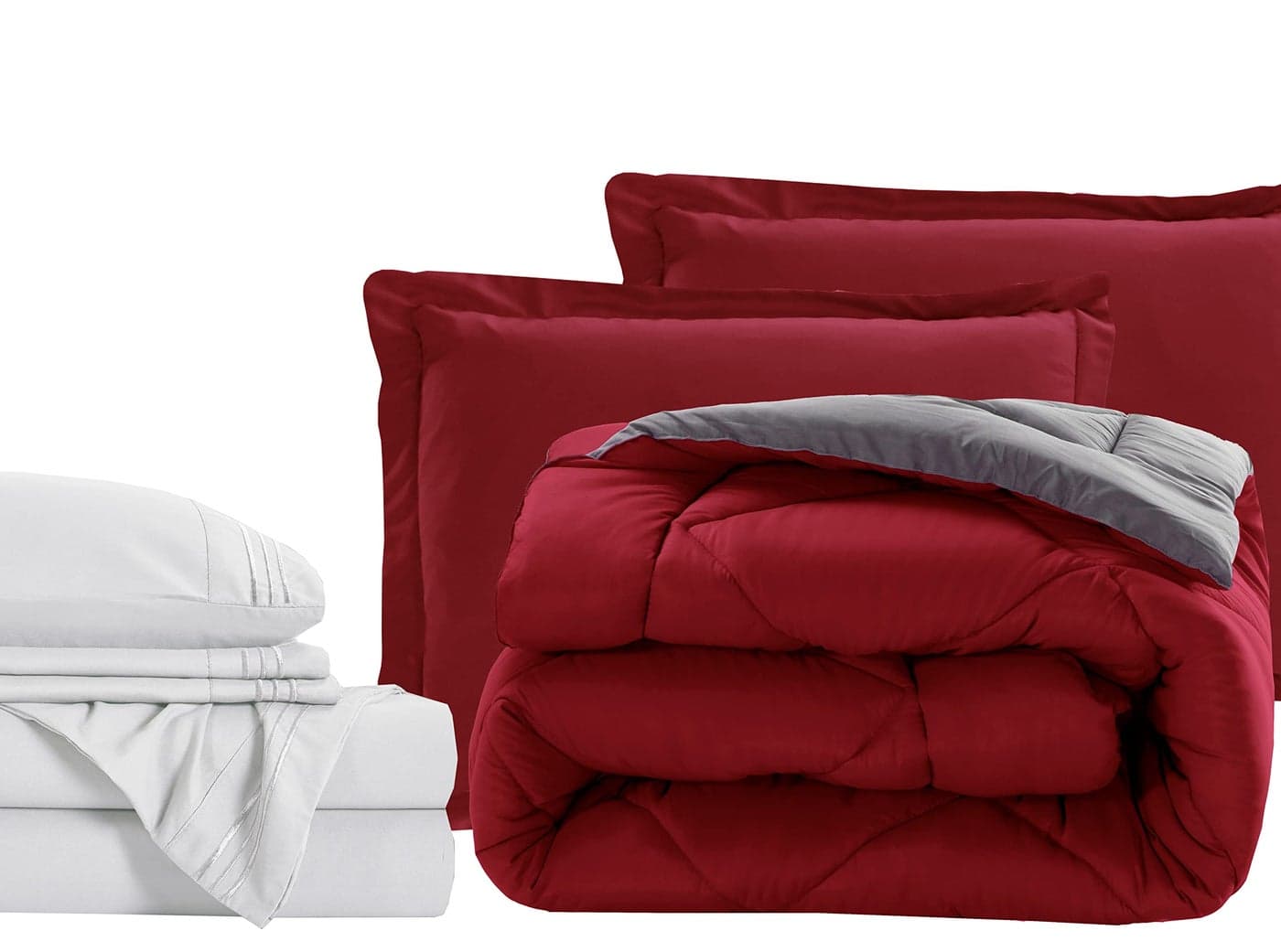 Elegant Comfort 7Piece BedinaBag Comforter Sheet Set Luxury 1500 Thread Count 7Piece Full Size BedinaBag Super Cozy Bed Sheets and Comforter Set Wrinkle and Stain Resistant RedGray