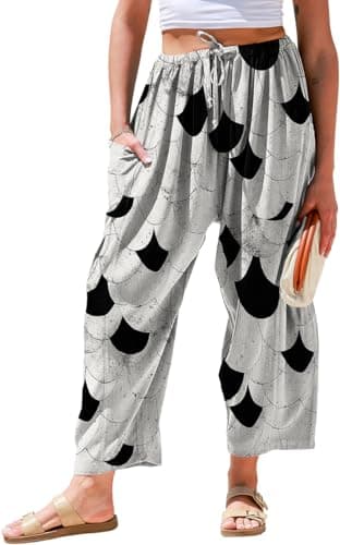TARSE Womens Linen Wide Leg Pants Casual Loose Drawstring Low Waist Summer Beach Palazzo Harem Pants with Pockets XL