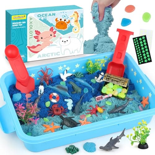 Kaelinda Ocean Sensory Bin Sea Animals Toys for Kids 35 Sensory Bin Sand Gifts for Toddler 34 Ocean Toys Sensory Sand for Boys Girls Birthday 3 4 5 6 7 8 Year Old