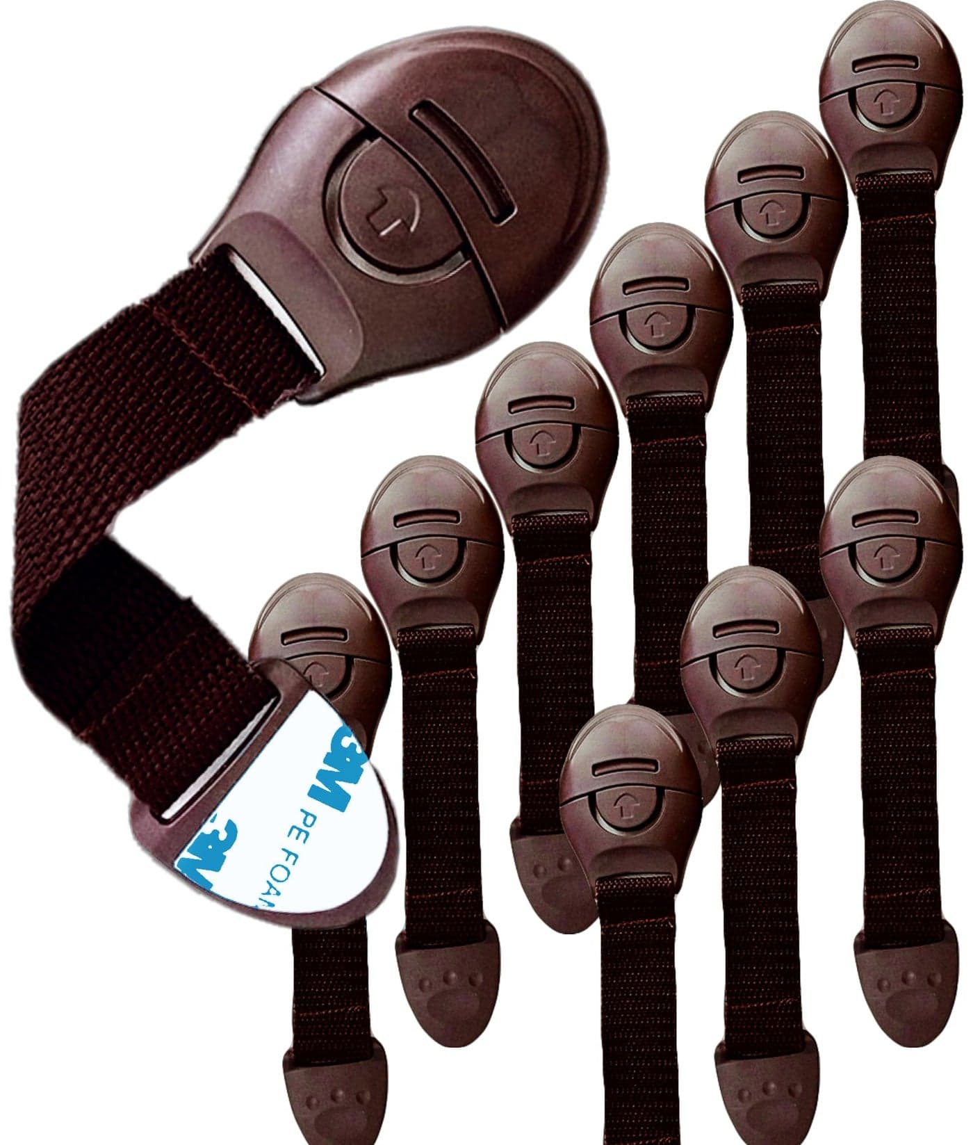 KidDough Furniture Safety Locks for Kids, Child Safety Locks for Drawers, Cabinets, Fridge, Cupboard Lock, Baby Proofing Product, Strong and Adhesive Safety Locks (Brown, 10 Brown Locks)