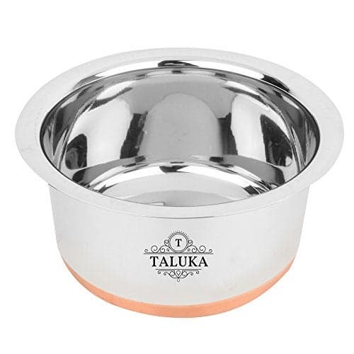 Taluka (8.5" x 5" inches Approx) Stainless Steel Copper Bottom Tope Steel Topia Bhaguna Capacity:- 2 Liter Weight 560 Grams