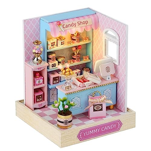 TuKIIE DIY Miniature Dollhouse Kit with Furniture 124 Scale Creative Room Mini Wooden Doll House Plus Dust Proof for Kids Teens AdultsYummy Candy