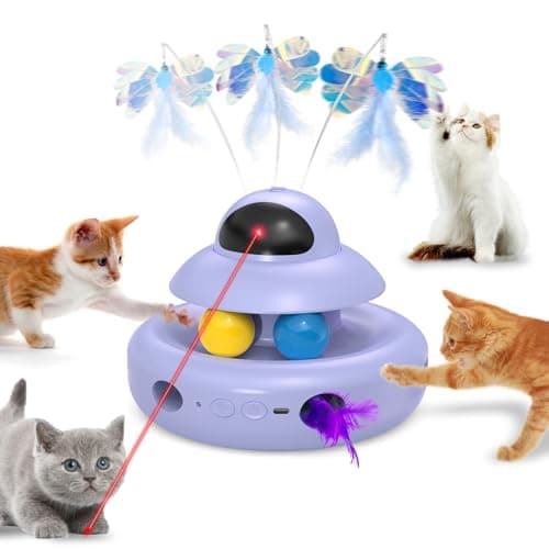 MOHAYA Cat ToyPurple 4in1 InteractiveCat Toys for Bored Indoor Adult CatsElectric Flying ButterflyRechargeable Automatic ToyMoving Ambush FeatherTrack Balls